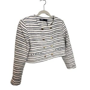 Zara Cropped Jacket Blue/White L